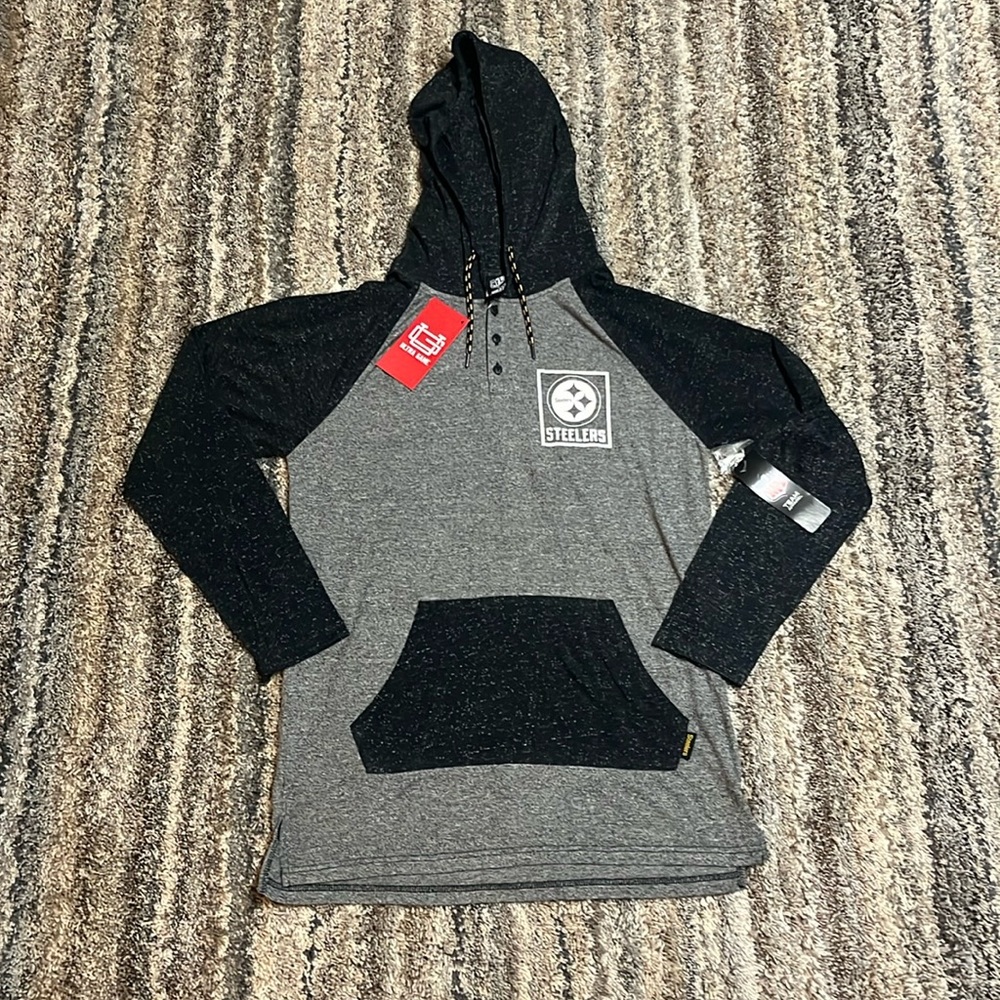 Pittsburgh Steelers Speckled Gray & Black Hooded Long Sleeve with Buttons